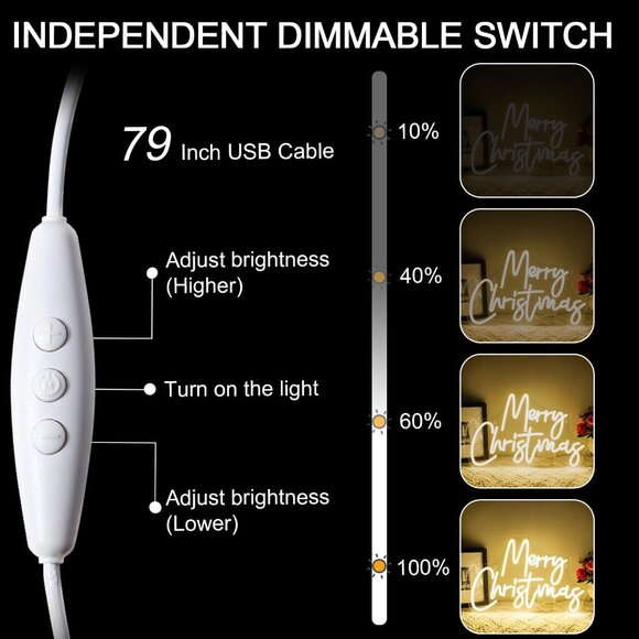 New Merry Christmas Neon Sign Dimmable Warm White LED Light for Wall Decor - Picture 5 of 6